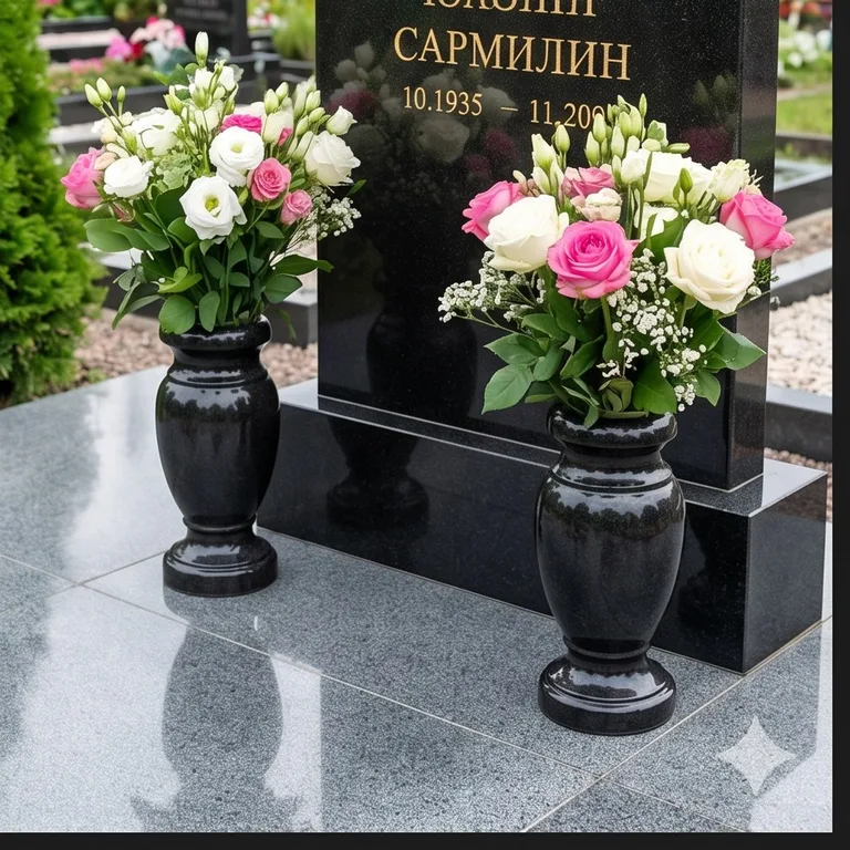 Гранитные вазы для цветов на участке в Хабаровске