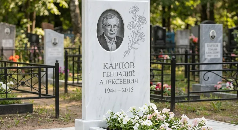 Памятник с гравировкой гвоздик — выполненная работа «Карпов» в Хабаровске