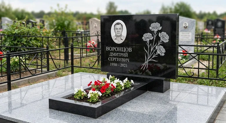 Памятник с гравировкой гвоздик — выполненная работа «Воронцов» в Хабаровске