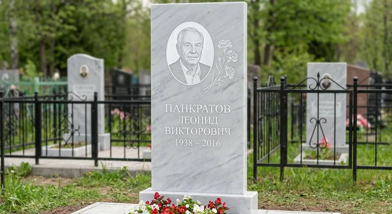 Памятник с гравировкой гвоздик — выполненная работа «Панкратов» в Хабаровске