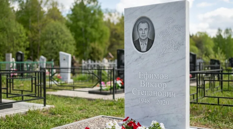 Памятник с гравировкой гвоздик — выполненная работа «Ефимов» в Хабаровске