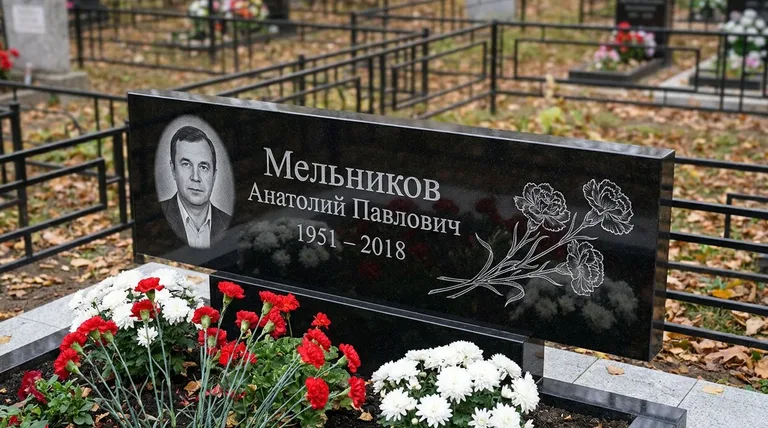 Памятник с гравировкой гвоздик — выполненная работа «Мельников» в Хабаровске