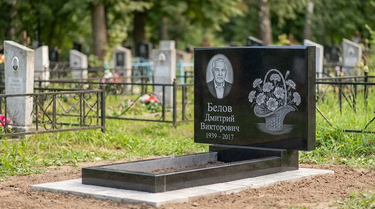 Памятник с гравировкой гвоздик — выполненная работа «Белов» в Хабаровске