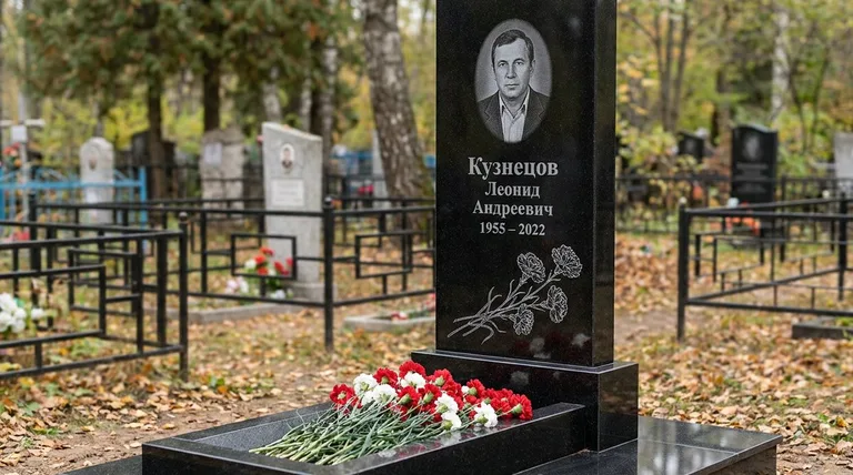 Памятник с гравировкой гвоздик — выполненная работа «Кузнецов» в Хабаровске