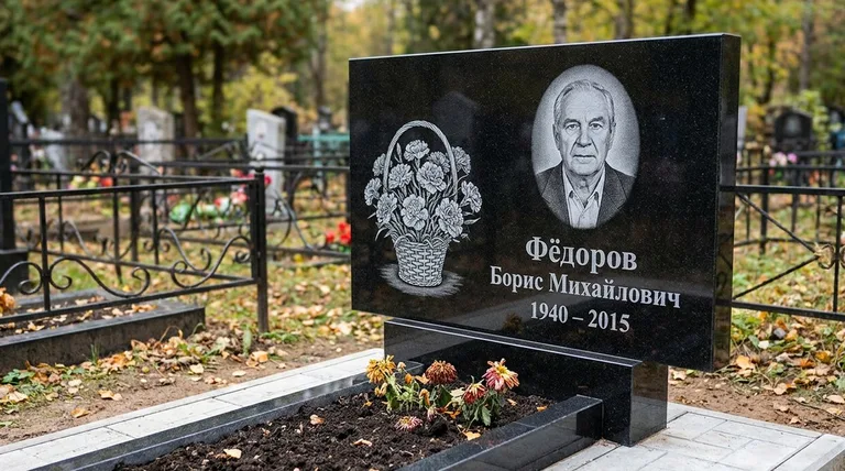 Памятник с гравировкой гвоздик — выполненная работа «Фёдоров» в Хабаровске