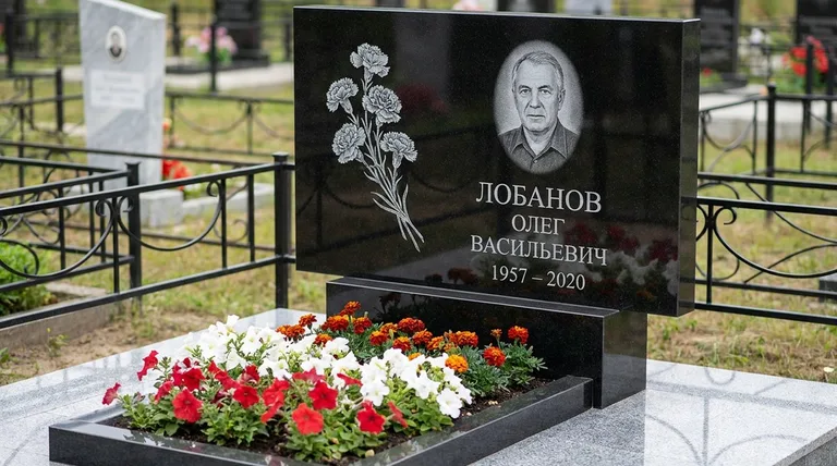 Памятник с гравировкой гвоздик — выполненная работа «Лобанов» в Хабаровске