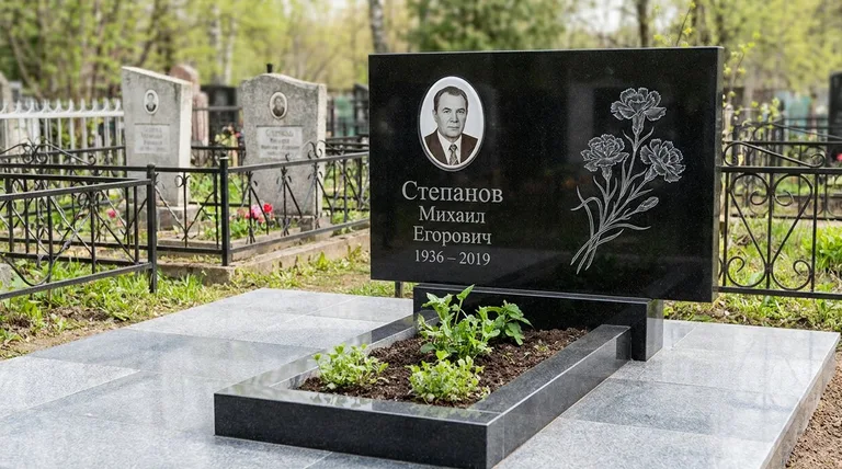 Памятник с гравировкой гвоздик — выполненная работа «Степанов» в Хабаровске