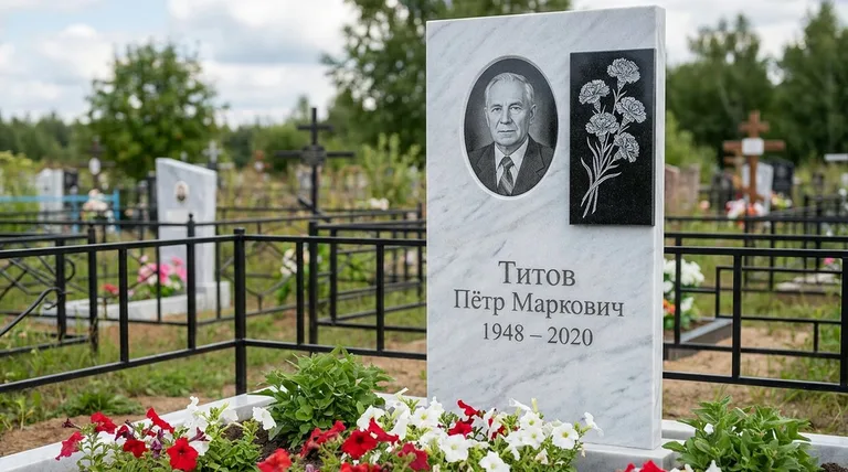 Памятник с гравировкой гвоздик — выполненная работа «Титов» в Хабаровске