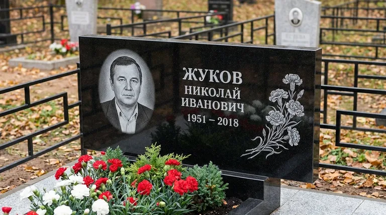 Памятник с гравировкой гвоздик — выполненная работа «Жуков» в Хабаровске