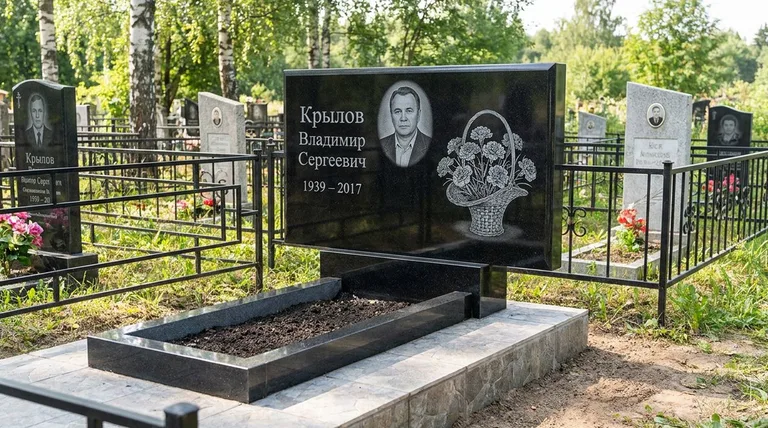 Памятник с гравировкой гвоздик — выполненная работа «Крылов» в Хабаровске