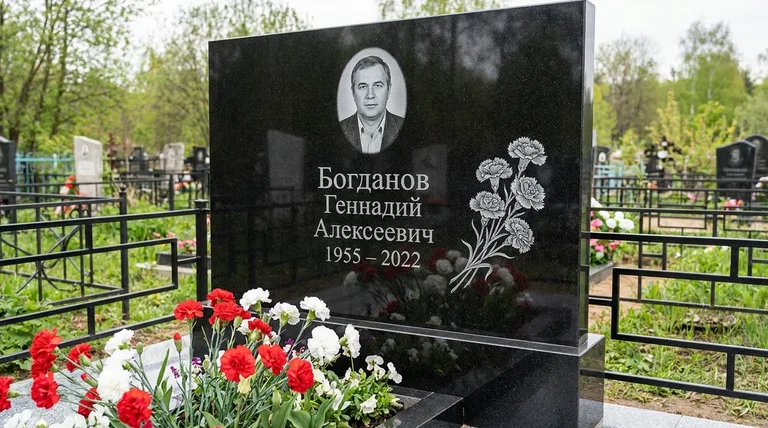 Памятник с гравировкой гвоздик — выполненная работа «Богданов» в Хабаровске