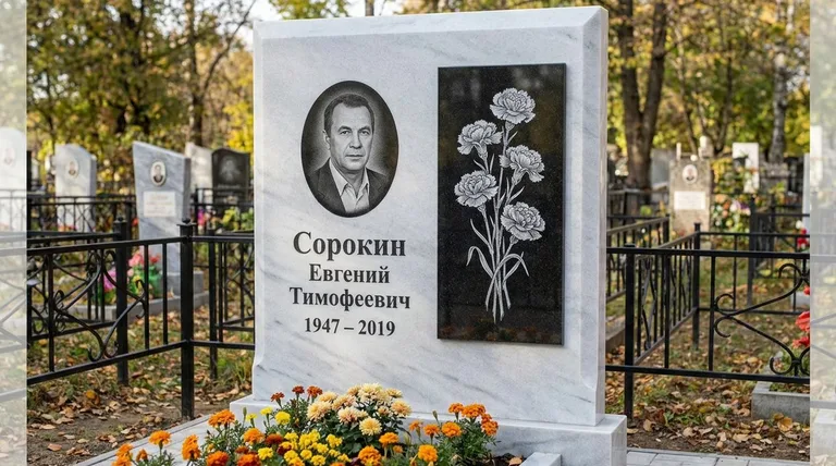 Памятник с гравировкой гвоздик — выполненная работа «Сорокин» в Хабаровске