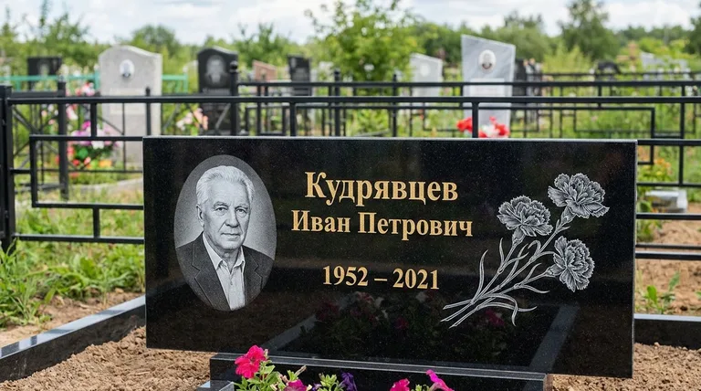 Памятник с гравировкой гвоздик — выполненная работа «Кудрявцев» в Хабаровске