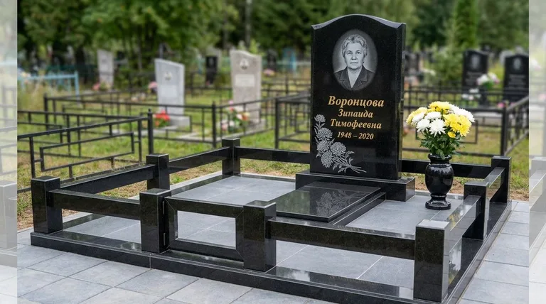 Памятник с гравировкой хризантем — выполненная работа «Воронцова» в Хабаровске