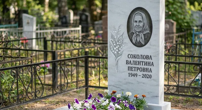 Памятник с гравировкой ландышей — выполненная работа «Соколова» в Хабаровске