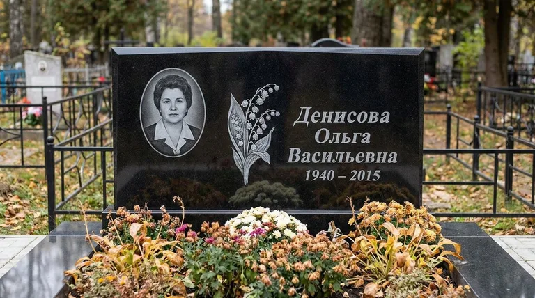 Памятник с гравировкой ландышей — выполненная работа «Денисова» в Хабаровске