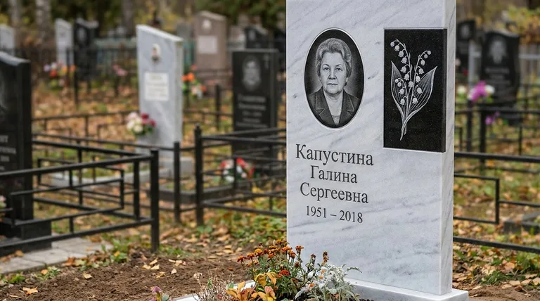 Памятник с гравировкой ландышей — выполненная работа «Капустина» в Хабаровске