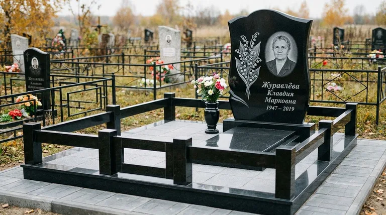 Памятник с гравировкой ландышей — выполненная работа «Журавлёва» в Хабаровске