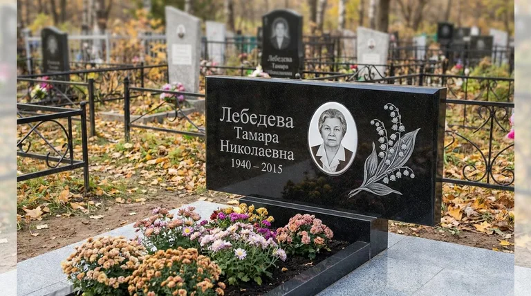 Памятник с гравировкой ландышей — выполненная работа «Лебедева» в Хабаровске