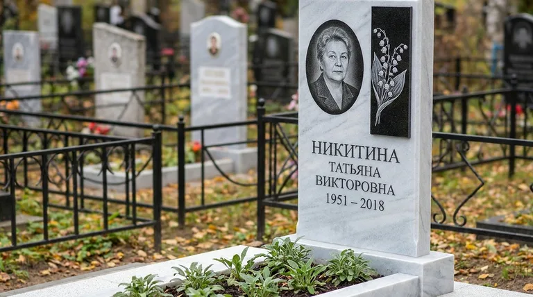 Памятник с гравировкой ландышей — выполненная работа «Никитина» в Хабаровске