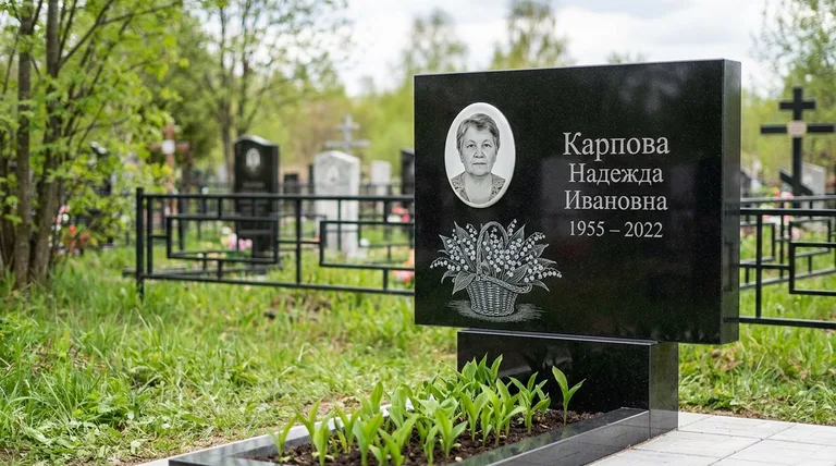 Памятник с гравировкой ландышей — выполненная работа «Карпова» в Хабаровске