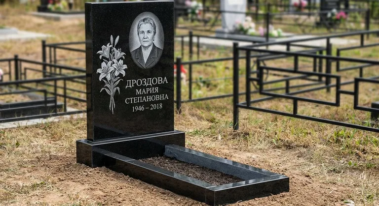 Памятник с гравировкой лилий — выполненная работа «Дроздова» в Хабаровске