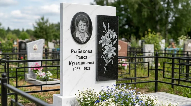 Памятник с гравировкой лилий — выполненная работа «Рыбакова» в Хабаровске