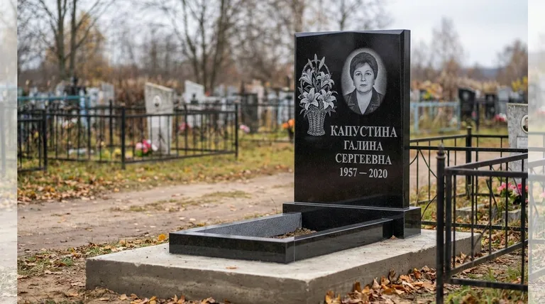 Памятник с гравировкой лилий — выполненная работа «Капустина» в Хабаровске