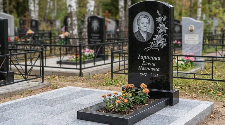 Памятник с гравировкой лилий — выполненная работа «Тарасова» в Хабаровске