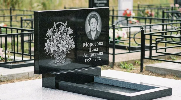 Памятник с гравировкой лилий — выполненная работа «Морозова» в Хабаровске