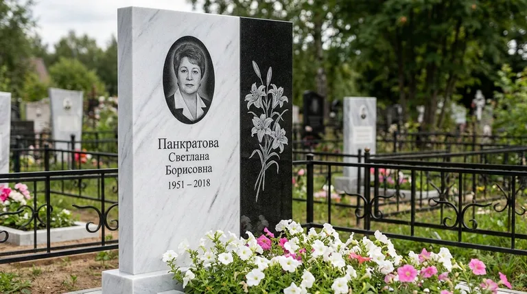 Памятник с гравировкой лилий — выполненная работа «Панкратова» в Хабаровске