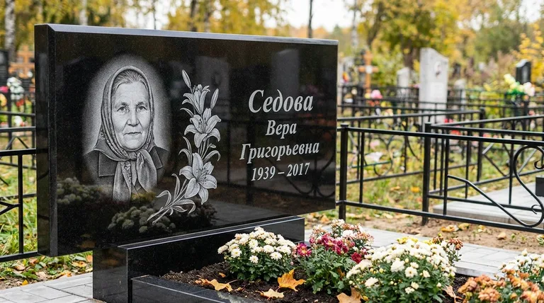 Памятник с гравировкой лилий — выполненная работа «Седова» в Хабаровске