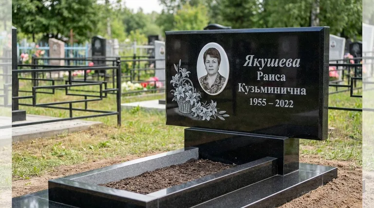 Памятник с гравировкой лилий — выполненная работа «Якушева» в Хабаровске