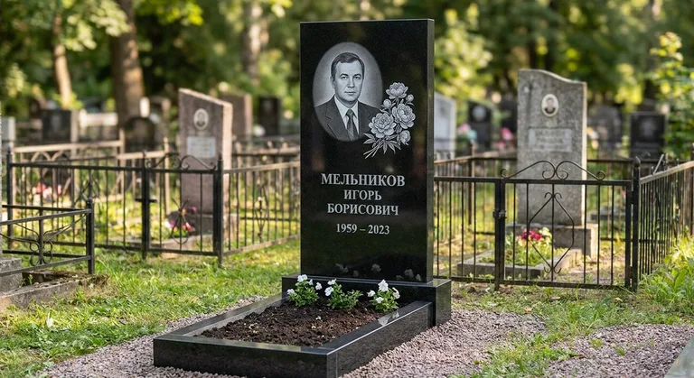 Памятник с гравировкой пионов — выполненная работа «Мельников» в Хабаровске