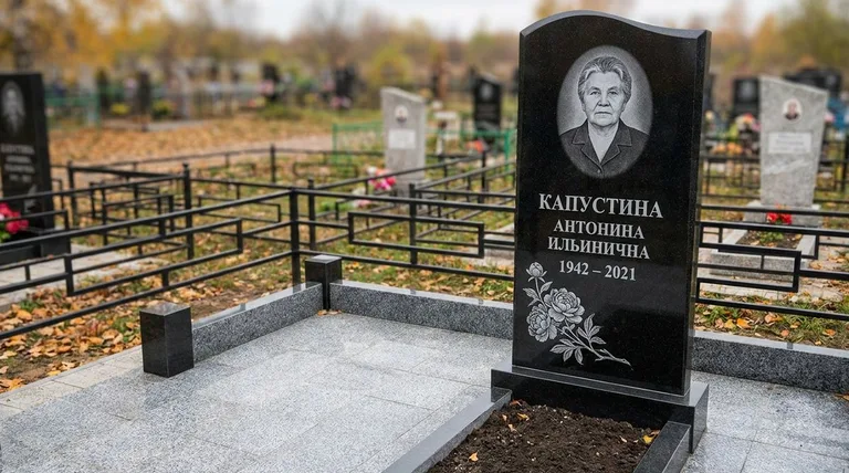 Памятник с гравировкой пионов — выполненная работа «Капустина» в Хабаровске