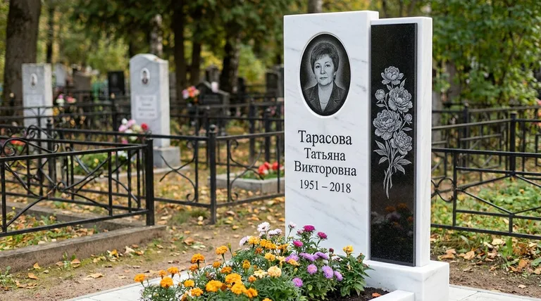 Памятник с гравировкой пионов — выполненная работа «Тарасова» в Хабаровске