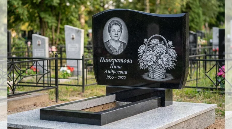 Памятник с гравировкой пионов — выполненная работа «Панкратова» в Хабаровске