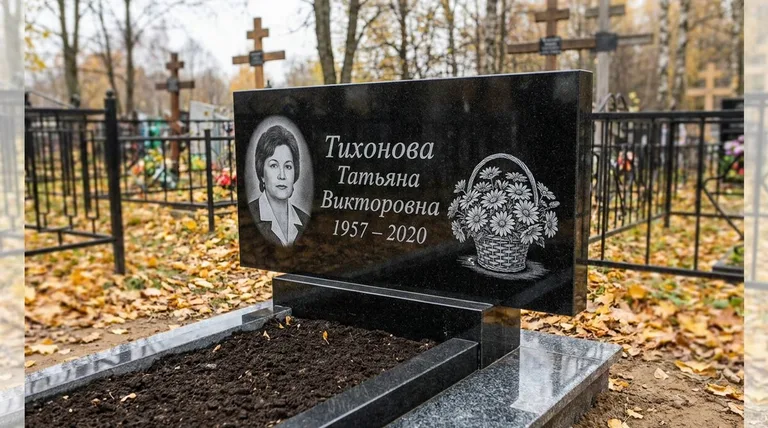 Памятник с гравировкой ромашек — выполненная работа «Тихонова» в Хабаровске