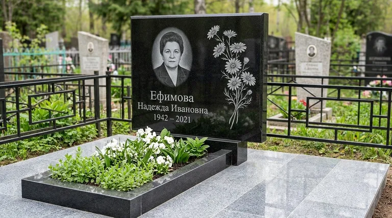 Памятник с гравировкой ромашек — выполненная работа «Ефимова» в Хабаровске