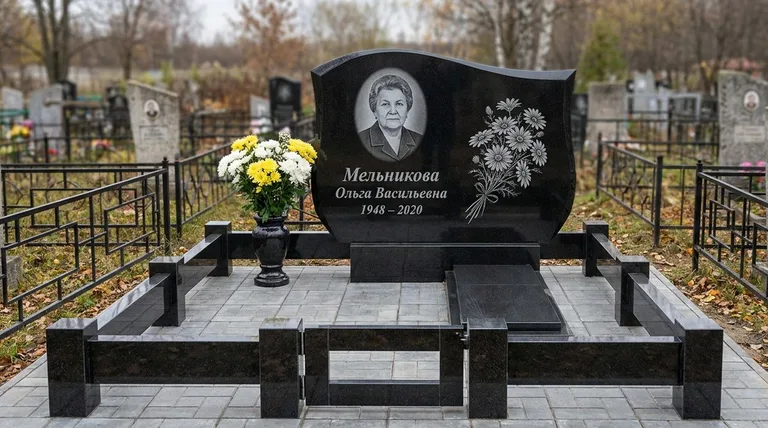 Памятник с гравировкой ромашек — выполненная работа «Мельникова» в Хабаровске