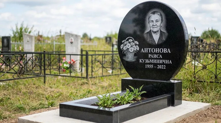 Памятник с гравировкой ромашек — выполненная работа «Антонова» в Хабаровске