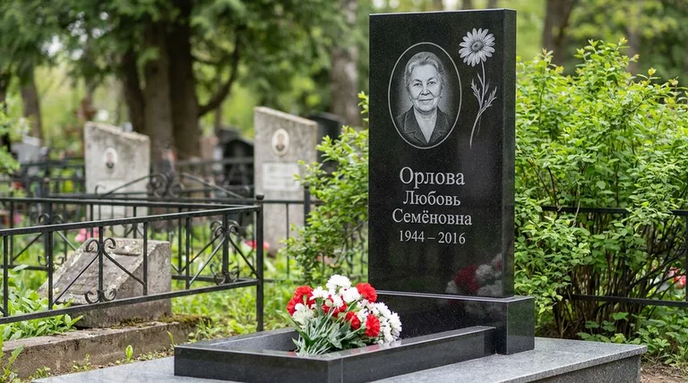 Памятник с гравировкой ромашек — выполненная работа «Орлова» в Хабаровске