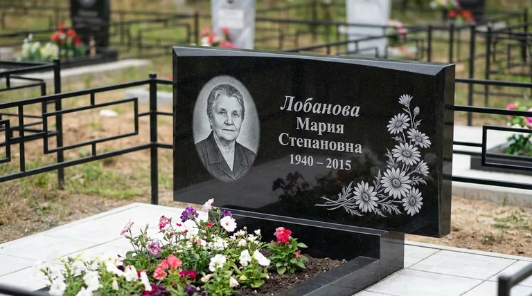 Памятник с гравировкой ромашек — выполненная работа «Лобанова» в Хабаровске