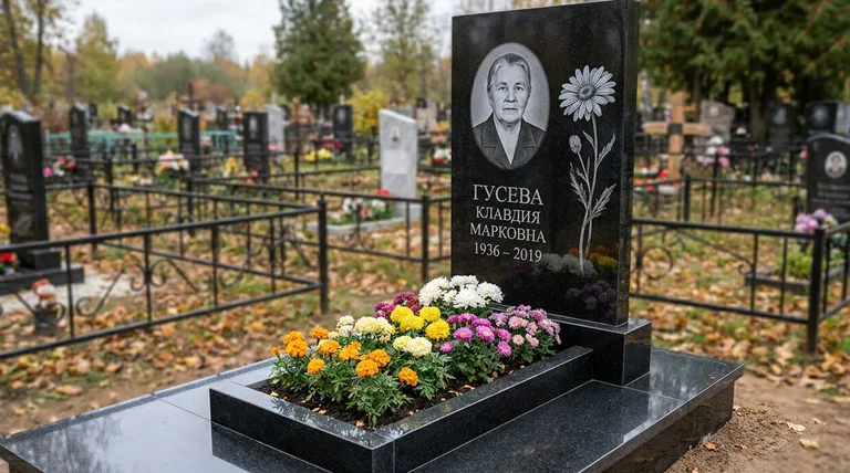 Памятник с гравировкой ромашек — выполненная работа «Гусева» в Хабаровске