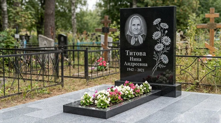 Памятник с гравировкой ромашек — выполненная работа «Титова» в Хабаровске