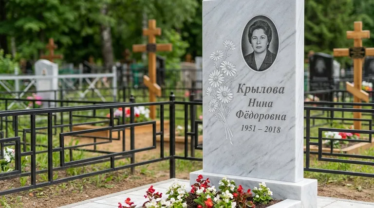 Памятник с гравировкой ромашек — выполненная работа «Крылова» в Хабаровске