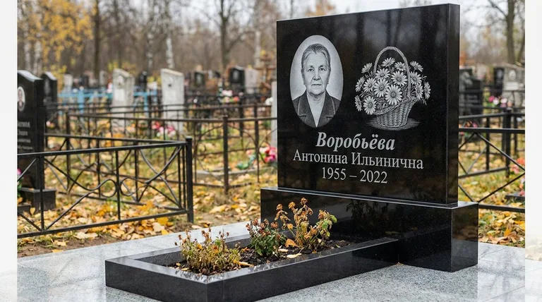 Памятник с гравировкой ромашек — выполненная работа «Воробьёва» в Хабаровске
