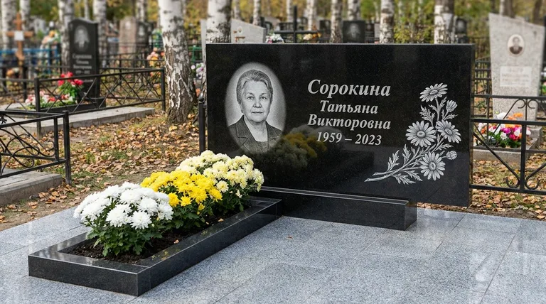 Памятник с гравировкой ромашек — выполненная работа «Сорокина» в Хабаровске