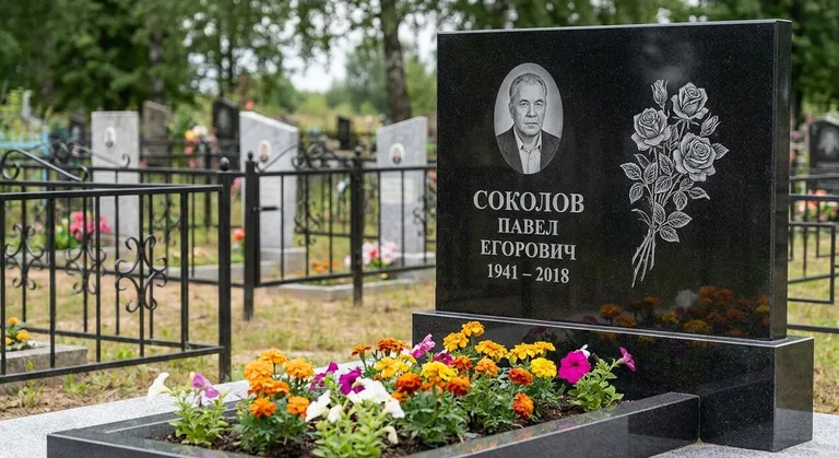 Памятник с гравировкой роз — выполненная работа «Соколов» в Хабаровске