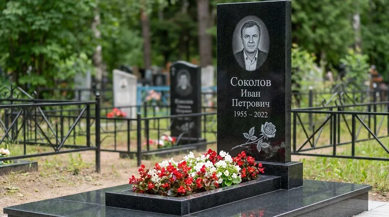 Памятник с гравировкой роз — выполненная работа «Соколов» в Хабаровске